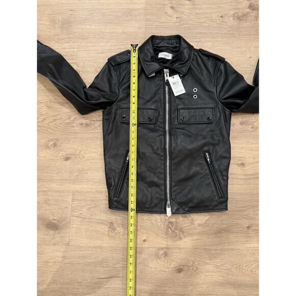 Coach 1941 $1,500 Black Leather Zip Officer Jacket Motorcycle 56969 Size 44 - Picture 6 of 8